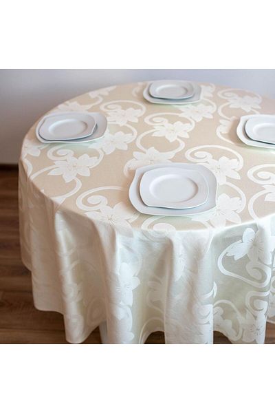 Homelux Fata de Masa Rotunda D 180 Cm 90% Bumbac Jacquard Alb