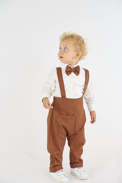 Catz Kids Linen Harem Salopet + Shirt + Bow Tie - Set of 3 Brown