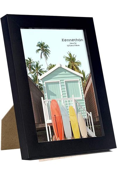 Kennethan Set Of 3 Photo Frames, Pine Wood/acrylic Glass, Black, 13 X 18 Cm