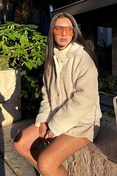 Madmext Bej Düğmeli Yünlü Kadın Ceket MG2249