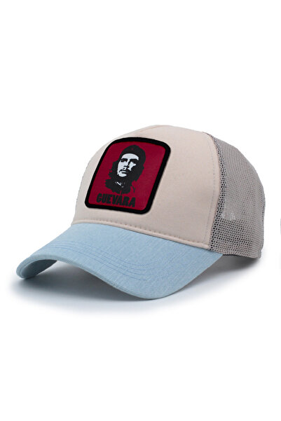 Trucker قبعة شبكية مطرزة قابلة للتبديل من Che Model باللون الأزرق الكريمي