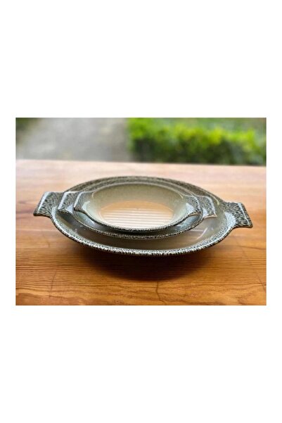 Nezirler Erbaşlar ERB085 Seramik Gri Oval Fırın Kabı 3'lü