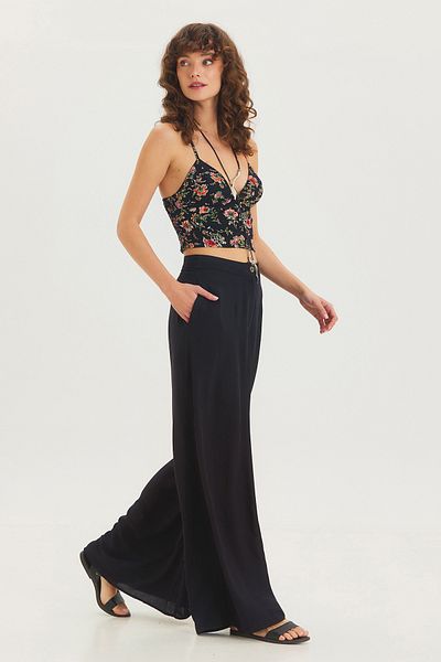 Clandestino High Waist Wide Leg Bohemian Trousers Black