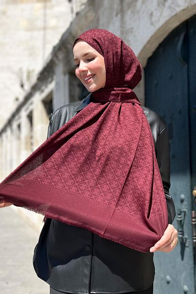Pierre Cardin Elegans Monogram Shawl - 1090700 -942 - Claret Red