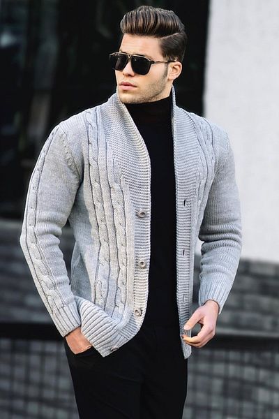 Madmext Gray Braided Cardigan 9053