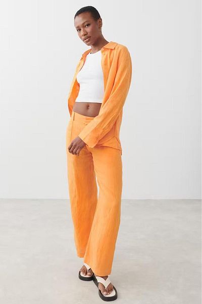 Madmext Weite Damenhose mit orangefarbenem Gürtel - MG2021