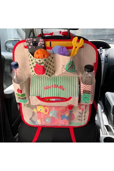 Empria Protectie scaun auto, organizator masina pentru copii, 8 buzunare, Empria, 54x43 cm, Rosu