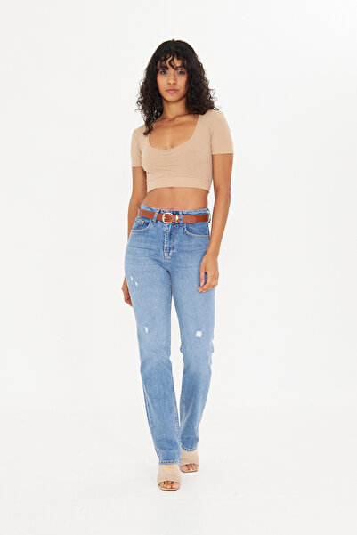 cracpot Kadın Yüksek Bel Düz Paça Straight Leg Comfort Jean Pantolon