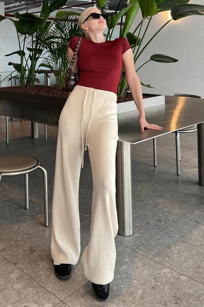 Madmext Bej Beli Ayarlanabilir Geniş Paça Pantolon MG2089