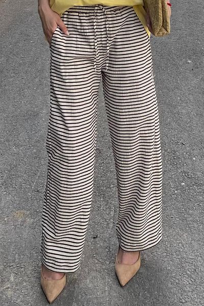 Madmext Baumwollhose mit Streifen und verstellbarer Taille MG2133 – fließendes, weites Bein