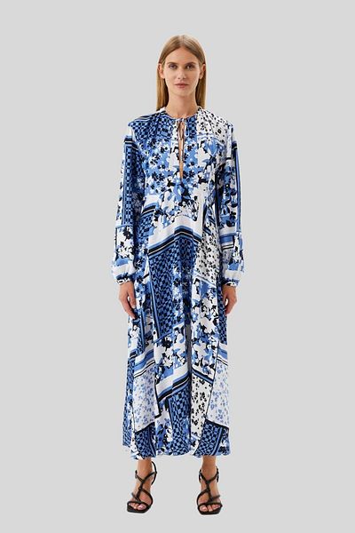 HUGO Long Sleeve Flared Maxi Women's Dress Multicolor