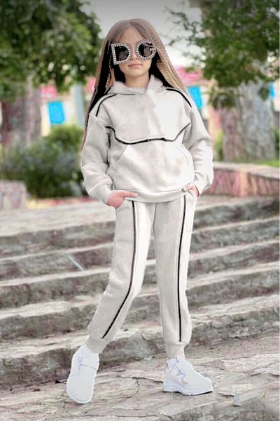 MAXI DRY Girl's Hundred Percent Cotton Hooded Double Bottom Top Set