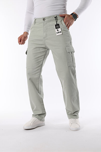 comstar Erkek Bol Paça Kargo Cep Basic Yeşil Baggy Pantolon