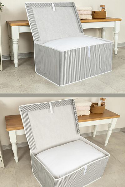 Flora Mega Box Storage Box, Pillow Sheet Clothing Wardrobe Organizer Cardboard Supported (60X40Cm) 1 Piece Gray