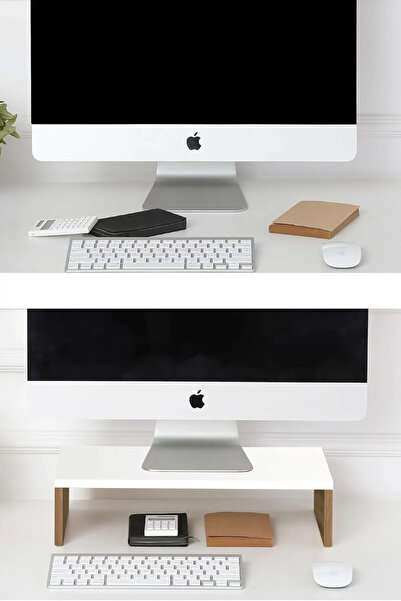 al da al Pc Monitör Yükseltici Ev Ofis Monitör Standı Ergonomik Çalışma Alanı Verimlilik Artırıcı Beyaz-Çam