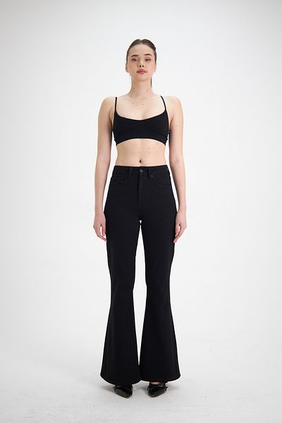 cracpot Women's High Waist Cotton Flare Jean Pants