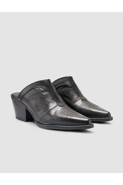 Cabani 100% Genuine Leather Black Women's Cowboy Slippers