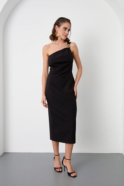 Lafaba Women's Black Accessory Detail Midi Dress