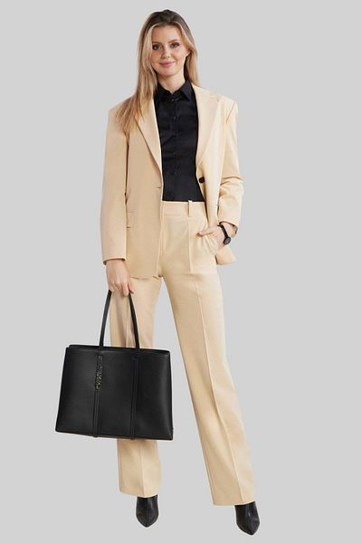 HUGO Women's Regular Fit Wide Leg Trousers Beige
