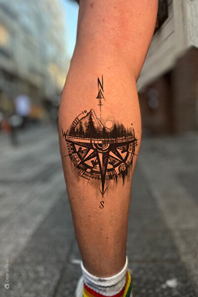 BP Tattoo Pusula ve Manzara Geçici Dövme