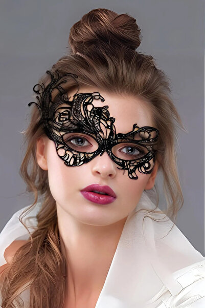 Askımo Black Color Lace Cut Embroidered Prom Party Mask