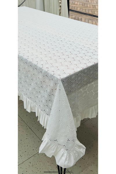 DUYGU KUMAŞ Fırfırlı Papatya Desen Fisto Masa Örtüsü