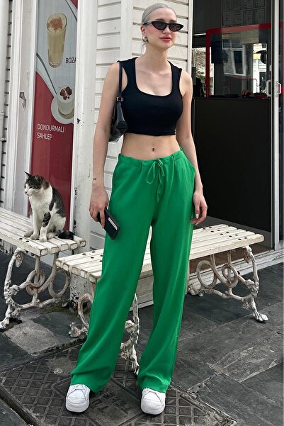 Madmext Yeşil Krinkıl Kumaş Basic Kadın Plaj Pantolon Mg1778