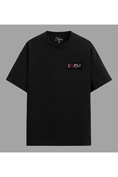 Edizen Çarşı Holigan Nakış Detaylı T-shirt Unisex Oversize %100 Pamuk