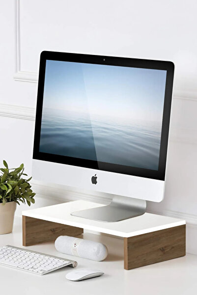 al da al Pc Monitör Yükseltici Ev Ofis Monitör Standı Ergonomik Çalışma Alanı Verimlilik Artırıcı Beyaz-Çam