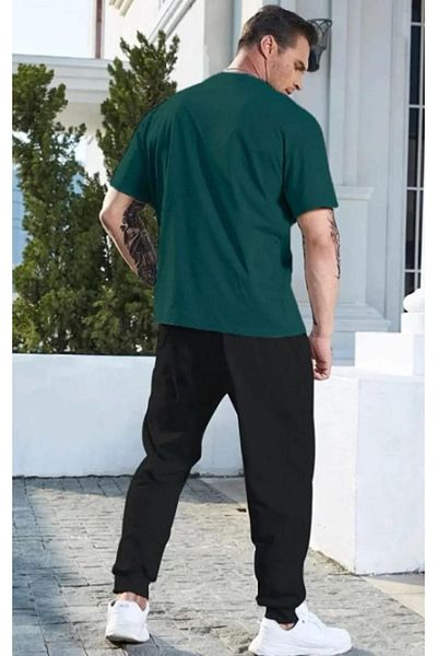 Mythologie Κάθετο μπλουζάκι με φούτερ - Nefti Green Black Printed Sweatpants Set Oversize Crew Neck