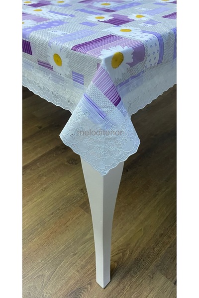 Decoline Kenarı dantelli astarlı dökümlü silinebilir papatya pvc dikdörtgen m...