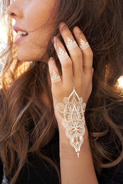 BP Tattoo Beyaz Dövme Hint Kınası Görünümlü Mandala Geçici Dövme
