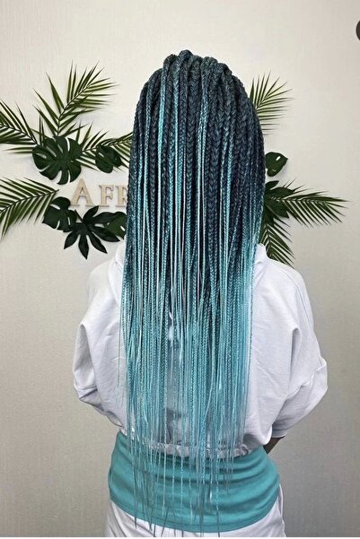 PRVT Siyah Turkuaz Iki Renk Ombreli Afrika Zenci Örgüsü Box Braid Sentetik Saç 60cm 100gr