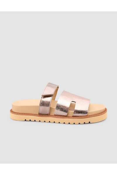 Cabani Papuci de damă din piele naturală 100% bronz strălucitor