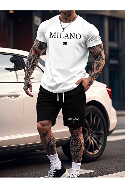 LAND MODA Set casual din două piese pentru bărbați Milano 96 cu imprimeu - ți...