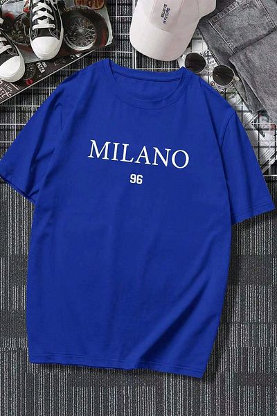Mythologie Sax Blue Milano 96 T-Shirt - Κοντό μανίκι με στάμπα Oversize Crew Neck