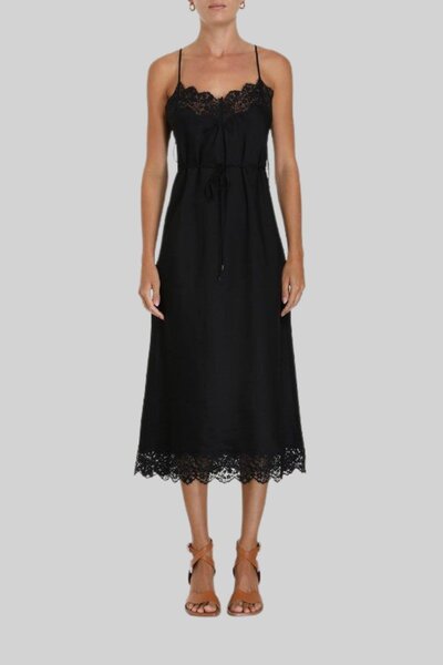 Zimmermann Kadın Dantel Panel Slip Midi Elbise Siyah