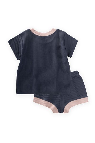 Cigit Bird Embroidered Garnished Corded Suit 0-5 Years Dark Blue