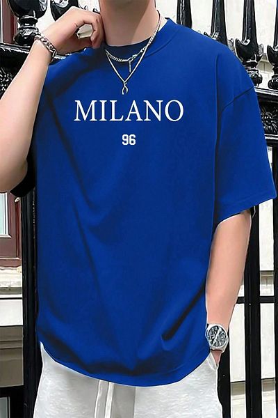 Mythologie Sax Blue Milano 96 T-Shirt - Κοντό μανίκι με στάμπα Oversize Crew Neck