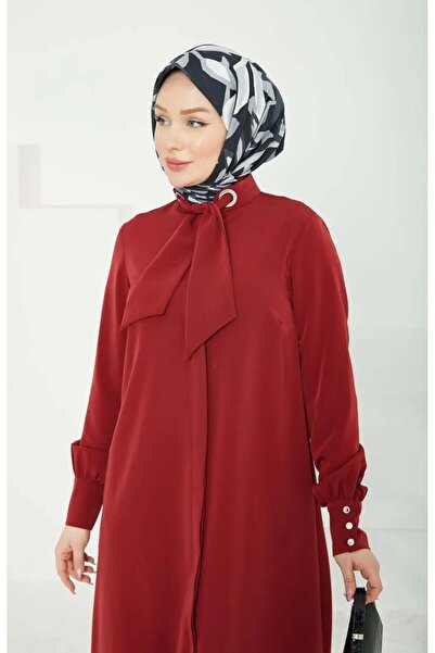 Armine Trend 2025 Spring and Summer Basic Neckline Detailed Scarf Hidden Button Silk Crepe Tunic