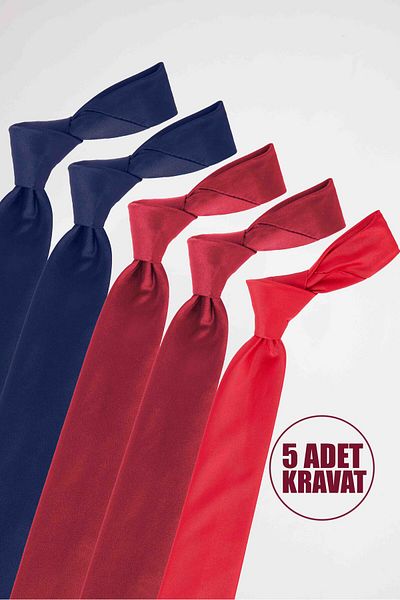 Tudors 5-Pack Plain Classic Pocket Square Navy-Burgundy-Red Men's Ties