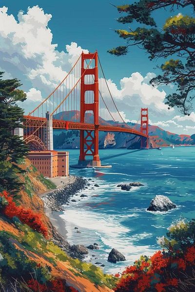 pixartsanat Golden Gate Pixart Art Diamond Mosaic Painting 40X60