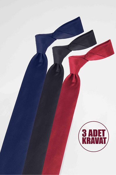 Tudors 3-Pack Plain Classic Pocket Square Navy-Black-Burgundy Men's Tie
