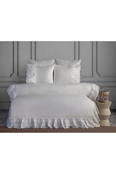 Dantela Romantica Poplin Kumaş Güpürlü Nevresim Takımı - Krem