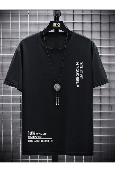 Mythologie Tricou Black Believe - Mânecă scurtă cu decolteu oversize imprimat