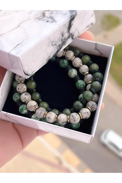 NUR SAAT 3 Piece Special Design Unisex Natural Stone Bracelet Onix-Smoky Quartz-Moldavit09