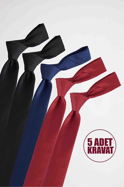 Tudors 5 Pack Plain Slim Black-Navy-Burgundy Men's Ties