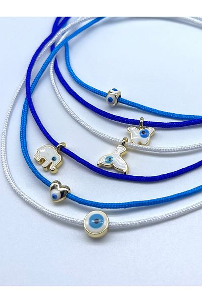 Concept HuBuTU 6 Pieces Minimal Evil Eye Beaded Rope Anklet Set
