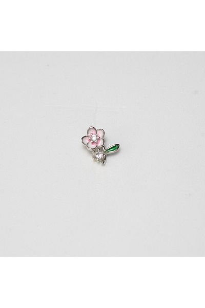 Piercing by Sever Pink Mined Flower Leaf Steel Piercing Silver/Silver Color, Transparent Stone (Targus Helix Conch Flat)