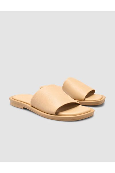 Cabani 100% Genuine Leather Beige Women's Slippers